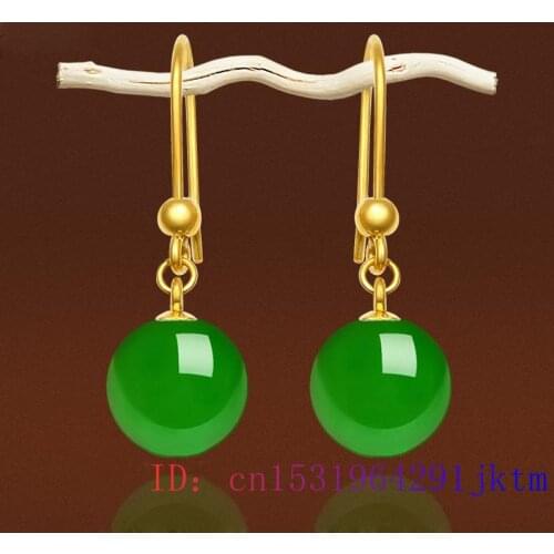Jade Bead Earring Gifts Women Gemstone Green Chalcedony 925 Silver Jewelry Amulet Natural Fashion