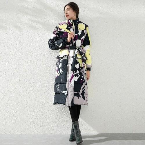 Winter 2020 new camouflage printed down jacket womens hooded bandage sleeve detachable vest two over the knee jacket