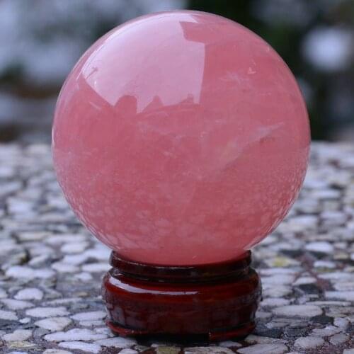 1pcs Natural Pink Rose Quartz Crystal Healing Ball Sphere + Stand