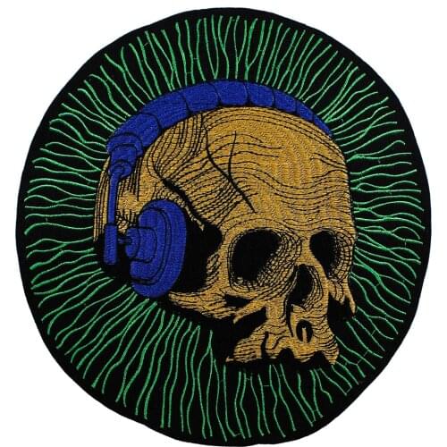 10pieces Embroidery Music Skull Back Patches Iron on Sticker Embellishment Badges Backpatch for Clothes Sewing Supplies TH1312