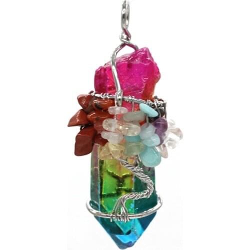 100-Unique 1 Pcs Silver Plated Irregular Shape Crystal Dyed Colorful Wire Wraped Small Stones Pendant