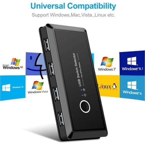2 Computers Sharing 4 USB Devices KVM Switch Box USB2.0 Switcher 2x4 USB 2.0 Peripheral Sharing Switch for Keyboard