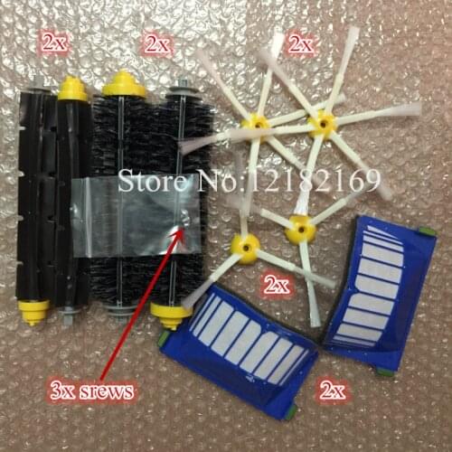 2 Blue AeroVac Filter + 4 main Brush kit+4 side brush 3 srews Replacement for iRobot Roomba 600 Series 620 630 650 660 accessory