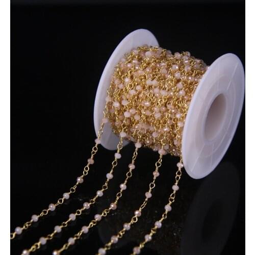 5Meter Orange&White Titanium Glass Faceted Faceted Rondelle Chains supplies, Plated GoldWrapped links Rosary Chain 3x4mm
