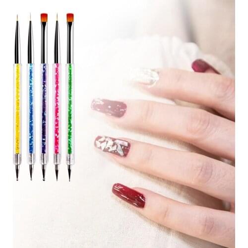 5Pcs Nail Pens Multifunctional Easy to Use Plastic Double-Ended Pen Set Nail Art Drawing Liners Supplies for Professionals