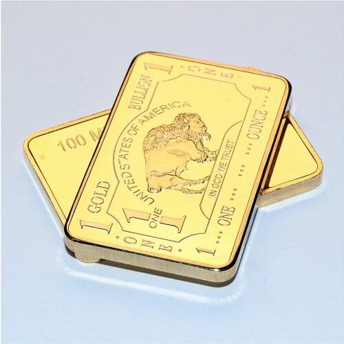 50pcs/lot Free shipping,One Bullion 1 Troy Ounce Gold Bar 24k 999.9 Gold Plated Fake Bars Pure Gold Plated Metal Bars Value