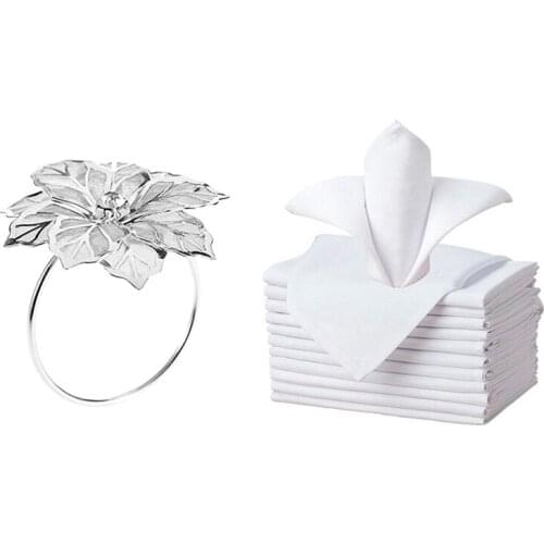 6Pack Napkin Rings, Gold Napkin Rings Buckles Silver & 12 Pcs Cloth Napkin Polyester Dinner Napkin