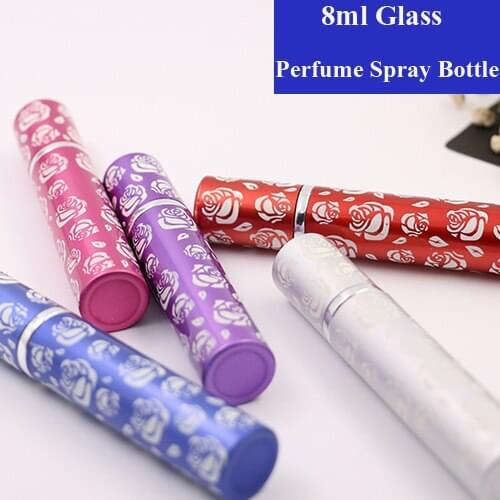 8ml 5/10/15/20/30pcs Glass Refillable Perfume Bottle With Metal Spray& Empty Case perfume bottles atomizer rose glass bottles
