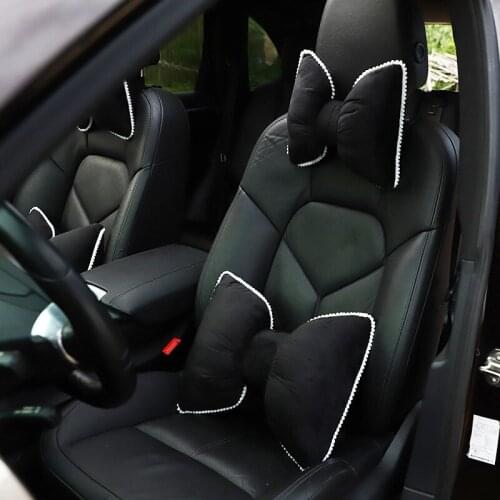 Car Neck Pillow Bowknot car headrest pillow Plush Pillow Waist Back Neck Pillow Bordered cute headrest car Interior Accessories