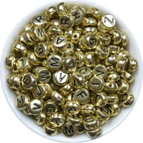 Free Shipping 200PCS Mixed Alphabet Letter Beads Gold Acrylic Beads For Jewelry Making 7mm Spacer Beads For Needlework