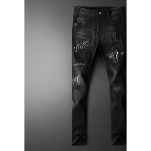 Black 2021 Spring New Fashion Men Holes Jeans European High Street Motorcycle Biker Jeans Men Hip Hop Ripped Slim Jeans Pants