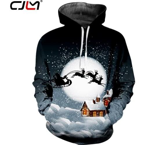 CJLM Winter Christmas Man Animal 3D Printed Hoodies Moon And Elk Harajuku Mens Best Selling 6XL