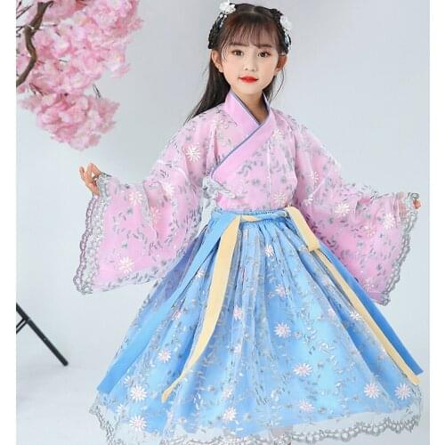 Kids Hanfu Chinese Style Children Fairy Wei Jin Clothes Han/Tang Dynasty Ancient Clothing Folk Dance Performance Costumes VO1159