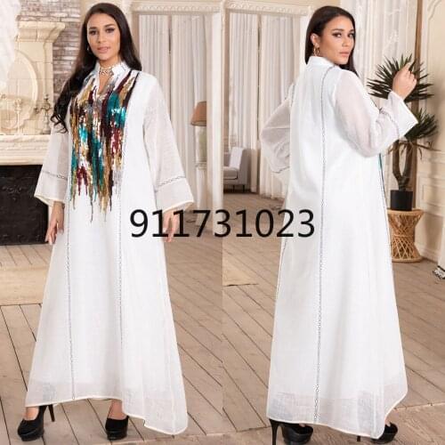 Dubai Abaya 2021 Muslim Woman Kimono Plus Size Boubou Arabic Dress Djellaba Women Kaftan Moroccan Sequin Gown Islamic Clothes