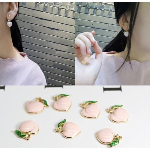 20PCS/Lot Cute Pink Peach Shape Enamel Charms Gold Coating Fruit Pendants Wholesale DIY Accessories for making Earrings