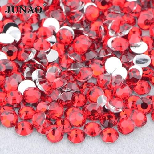 JUNAO 2 3 4 5 6mm Red Flatback Rhinestones Round Diamond Crystal Sticker Face Nail Art Decorations Resin Gems Non Hotfix Strass