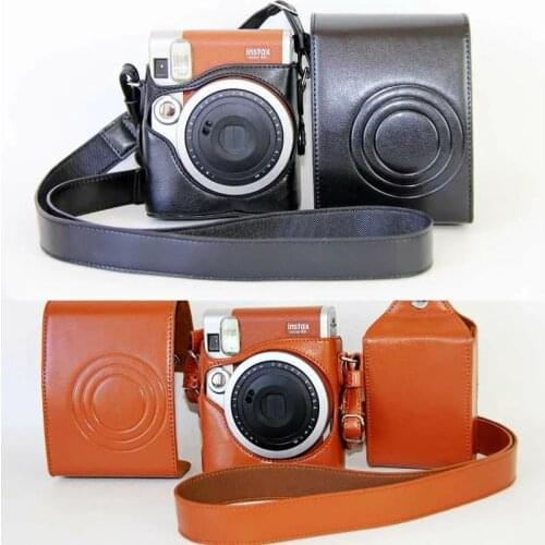 Brown PU Leather Case Cover Set For Fuji Fujifilm Instax Mini 90 Digital Camera Bag With Strap