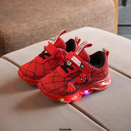 Hot Led Spiderman Kids Sneakers Boys Girls Light Children baby Shoes mesh sport Boys Girls Spider man Led Light Shoes Size 21-30