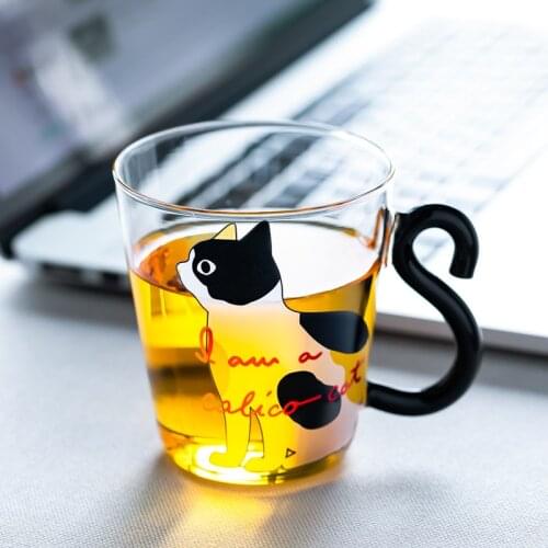 Cute Cat Cups Water Glasses For Drinking Kawaii Cat tail Coffee Mugs Coffee Milk Tea Transparent Glass Cup