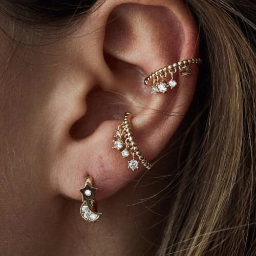 Fashion cz drop cuff earring round bead band no piercing ear bone jewelry Gold silver color charm earrings for women