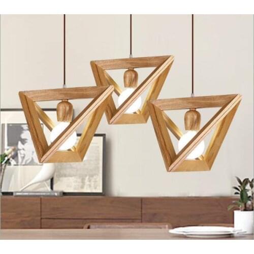 Nordic Art Iron Pendant Light Bar Restaurant Triangle Geometric Solid Wood Droplight Lamp E27 38cm Drop luminaria
