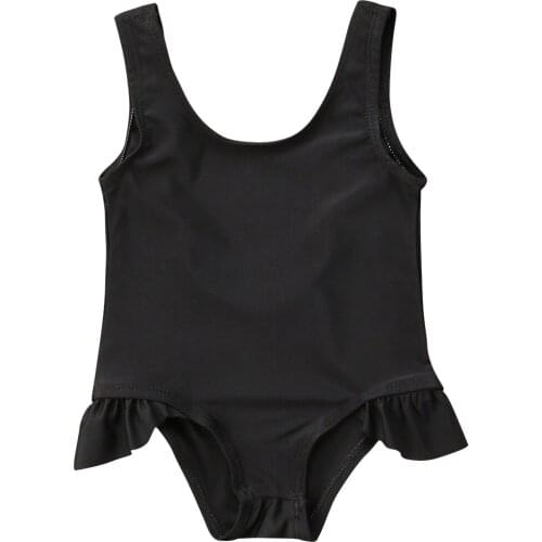 0-3Years Toddler Baby Girl Swimmwear Black Solid Off Shoulder Sleeveless Jumspuit Summer Clothing