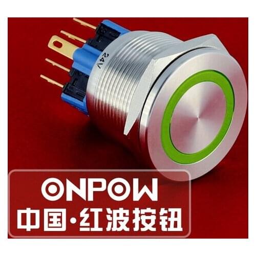 ONPOW 25mm 1NO1NC 12V/24V/220V Green Ring LED Waterproof IP65 Stainless steel Push button switch (GQ25PF-11E/G/12V/S) CE,ROHS