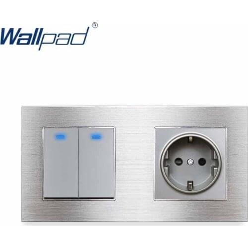 2 Gang 2 Way With LED Indicator EU Socket German Wallpad Grey Aluminum Alloy Panel 86*172mm Wall Power Outlet