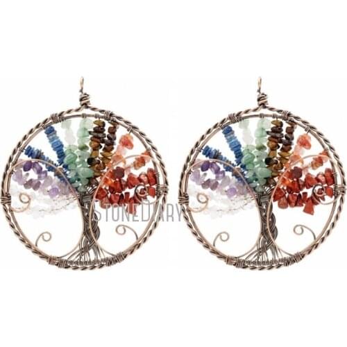 PM38884 Antique Bronze Plated Clear Crystal Red Jasper Aventurine Carnelian Tiger Eye Amethyst Citrine Stone 7 Chakra Coin Shape