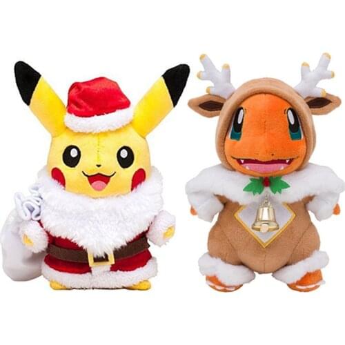 NEW 25CM Merry Christmas Sawsbuck Poncho Charmander Stuffed Plush Toys Anime Pokemones Plush Toys Dolls Gifts for Children Girls