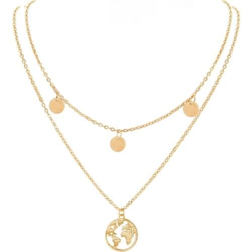 Popular Fashion Cool Street Shooting New round Plate World Map Pendant Necklace Ornament Female