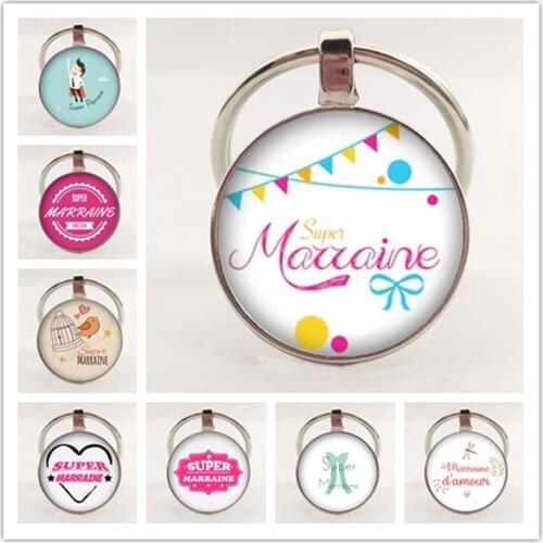 Popular New Super Godmother Godfather Key Ring Superhero Thank Godfather Godmother Glass Pendant Keychain Jewelry Gift