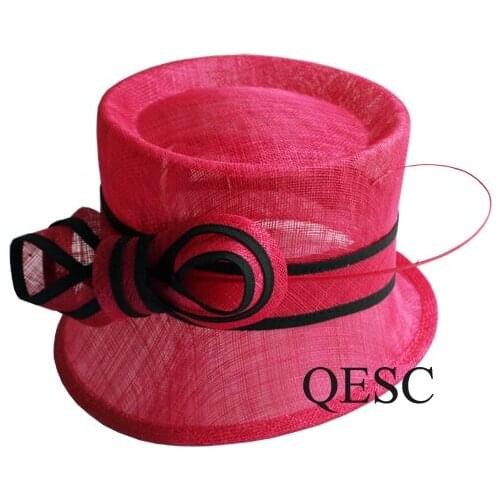 Attractive multiple color NEW Fuchsia Sinamay womens hat with ostrich spine for Kentucky Derby,church,wedding,party,races