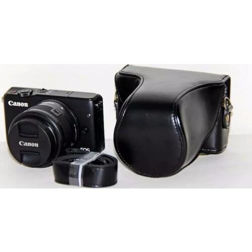 PU Leather Digital Camera Case Bag Cover With Shoulder Strap For Canon EOS M Black