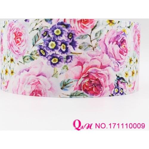 Q&N ribbon 16mm 22mm 25mm 38mm 50mm 75mm flower print grosgrain ribbon webbing 50yards/roll for hair tie