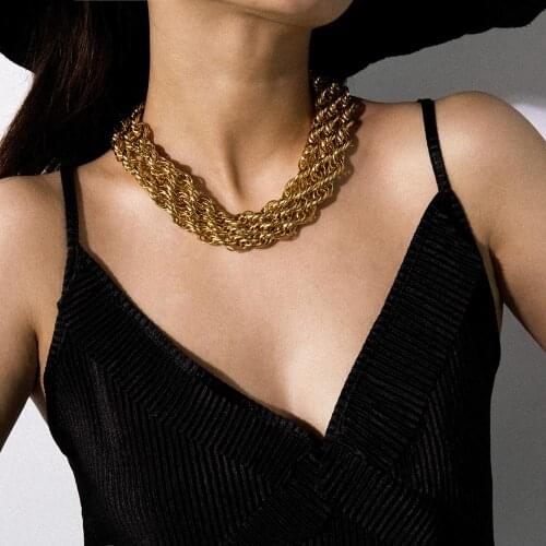 Rongho Vintage Metal Twisted Chain Chokers Necklaces for Women Hyperbole Jewelry Gold Chunky Necklace Gothic Knot Colliers 2019