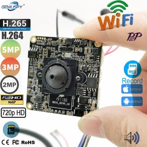 720P 960P 1080P 2MP 3MP 5MP Hd Onvif P2P Size 38*38mm Hi3518E HI3516E Audio Wireless IP Camera Module Wifi SD Card Slot Camhi