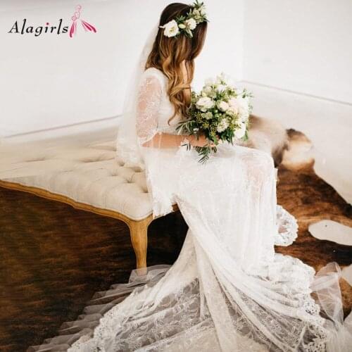 Sexy Backless Boho Wedding Dress V Neck Flare Sleeve Side Slit Beach Wedding Dresses Elegant Long Train Vestido de novia