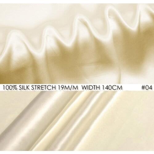 SILK STRETCH SATIN 140cm width 19momme/Pure Silk Stretch Fabric Fashion Fabric Wedding Dress Silk Satin Fabric Champagne NO 04