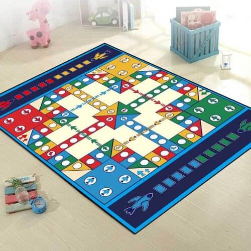 Blue Children Puzzle Game Flying Chess Pieces Rug and Carpet For Living Room Bedroom Child Game Large Rug Cartoon Non Slip Mats