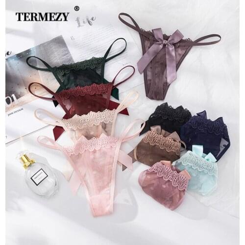 Sexy Panties Women Transparent Bow Low-Waist Underpant Hollow Out Thong Female Seamless G-String Underwear Lingerie Lace Panty