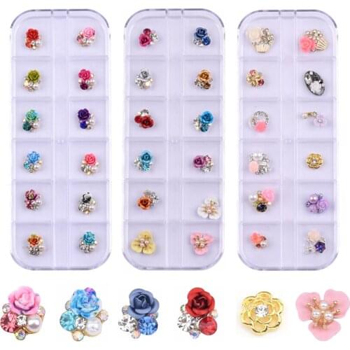 Multi Colors 3d Nail Flowers Gold Silver Charms for Acrylic Nails Decoration Rose Rhinestones Designs Diy Craft Decor Supply