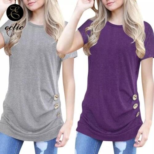 Knitted Big Buttons Decorative Shirt Vetement Femme 2021 Asymmetrical Tunic Frilled T Shirt Women Solid Color Plain Tshirt Dames