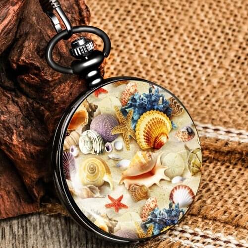 Lady Exquisite Clamshell Quartz Pocket Watch Beach Shell Conch Coral Generous White Dial Practical Alloy Portable Watch Pendant
