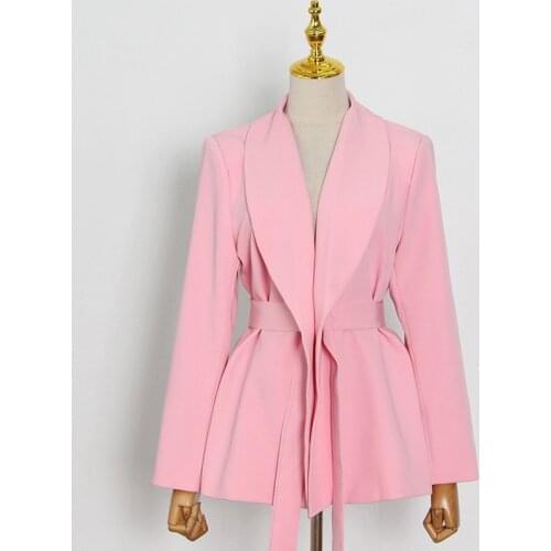 SeeBeautiful Two Pieces Loose Notched Long Sleeve Lace Up Blazer Coat High Waist Pants Simple Women Autumn 2021 New Fashion G153