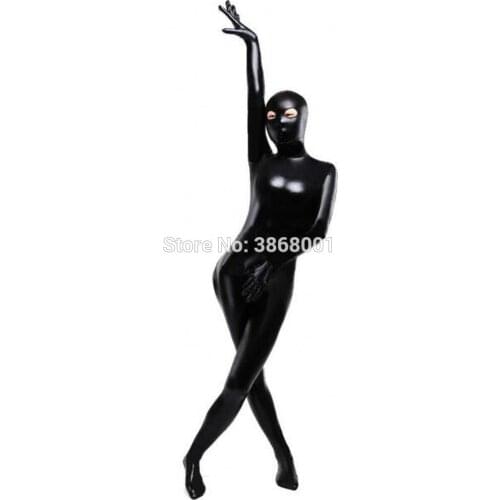 Women black sexy Full Body Shiny PVC Faux Leather Suit Open Eyes hole Fancy Dress Zentai Suit