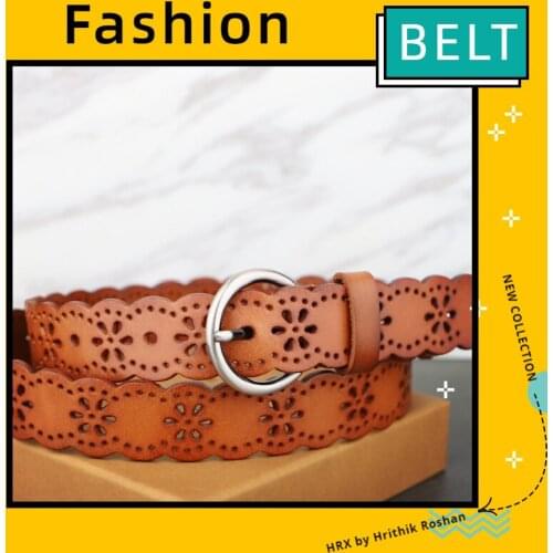 Leather Belt Womens Leather Cut-out Fashion Wild Simple Decorative European and American Retro Style Leather Belt Harajuku