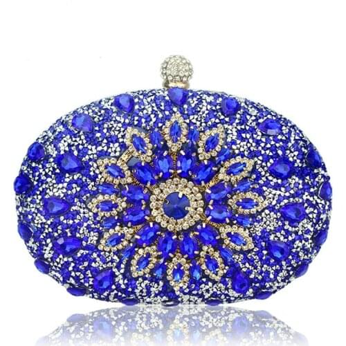 Chaliwini Multicolored Diamond Women Clutch Evening Bags Bridal Crystal Flower Handbags Purses Wedding Party Dinner Bag