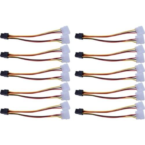 10Pcs/Set Dual Molex 4-Pin To One PCI-E 6-Pin Power Connector Y Adapter Cable