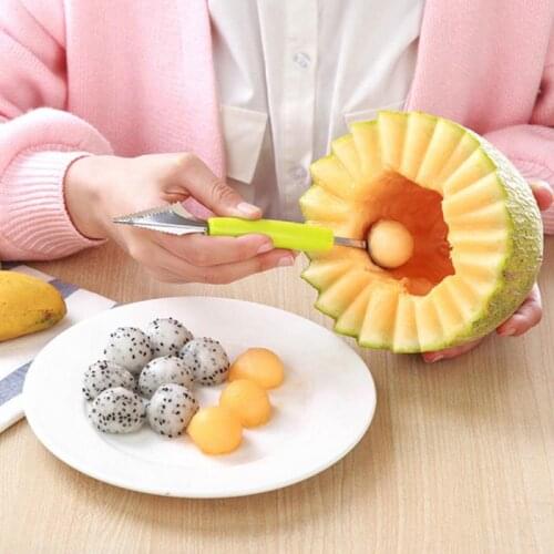 2 In 1 Digging Spoon DIY Assortment Ball Fruit Tool Watermelon Melon Fruit Carving Gadge Knife Kitchen Accessories Spoon